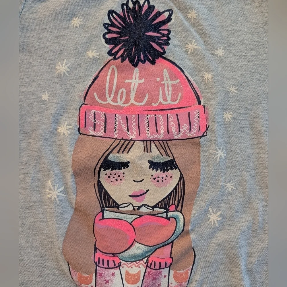 Gymboree Girls Gray Long Sleeve Tee with Pink Winter Graphic Cotton Size (5-6)